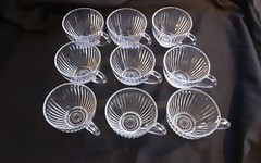 9 Vintage Ribbed Glass Punch Bowl Cups Mid-Century Modern Style