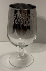 Silver Fade Textured Beaded Scrollwork Water or Wine Goblet 12 oz Made in France