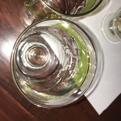 Set 6 Deep Goblets/Desert Embossed Gold Leaf Green Shadow Drink Glass Culver MCM