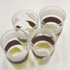 Set 4 Libbey’s Multicolor Striped Designed Pressed Glass Tumblers 5″ Vtg 1970’s