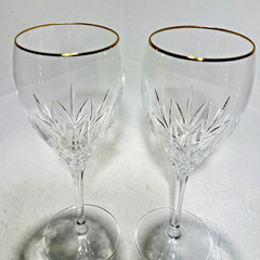 Set of 2 Mikasa Orion Gold Crystal Wine Goblets 7.75″ Gold Rim Vintage EUC