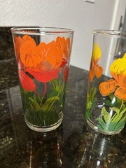 Vgt Culver Cinnabar Highball Glasses, One With Poppies And One With Irises,4.75”