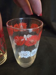 Set of 2 Vintage Mid-Century Modern red floral tumblers