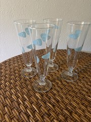 Set Of 4 Vintage MCM turquoise Boomerang Design Pilsner Glasses