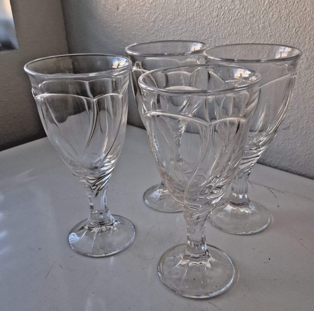 4 Vintage Noritake Sweet Swirl Clear Iced Tea Glass Goblet 7 3/8”
