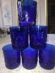 Set of 6 PILGRIM Glass ADAMS Cobalt DOUBLE OLD FASHION 16oz ROCK Whiskey TUMBLER