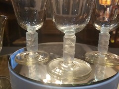 (5) wine glasses Antique Glass Crystal Murano? clear frosted square stem leaves