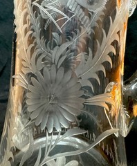 Vintage Cut Crystal Pitcher & 4 Glasses, Flower & Butterfly Cutting