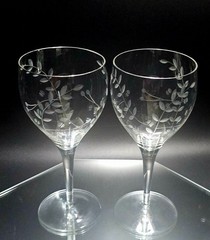 2 Colony Claridge Water Goblet 7.5″ etched plant crystal blown glass romantic vt