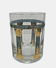 CULVER Old Fashioned Tumblers Barware Green and Gold Trim Marble Columns Set~2