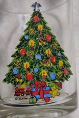 Carlton Christmas Tree Drinking Glasses Set of 4 Vintage 1980s Blue Angel