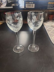 Romanian Etched Crystal Wine Glasses- Set of 2 Free Shipping Pair