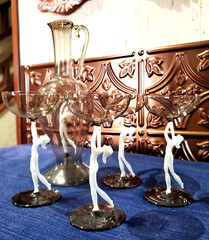 ART DECO SPEAKEASY Nudes F. Lampl Rare 1930’s Bimini Carafe 4 Martini Glasses