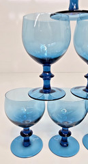Set of 10 Vintage Empoli Italian Peacock Blue Wafer Stem Wine Goblets MCM 5″