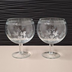 VTG Tiffany & Co Lovebird Crystal Water Wine Goblets Set of 2