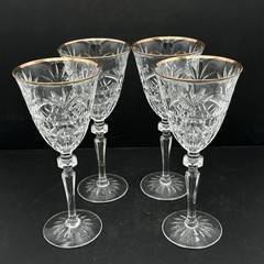 Set of 4 Cristal d’Arques Lead Crystal Wine Glasses Gold Rimmed 8-1/8″ Tall
