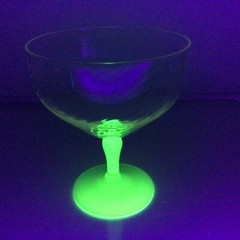 Vintage Uranium Glass Optic Swirl (2) Sherbet Grapefruit Compote EXCELLENT (2-6)