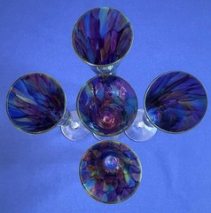 The Glass Forge Champagne Flutes ET Rainbow Studio Art Glass Signed • Set of 5