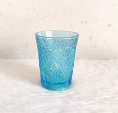 1920s Vintage Unique Design Aqua Blue Glass Tumbler Barware Collectible GT309