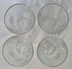 4 Enameled Floral Tumblers 4″ Glass Set 10 Panel Blue White Flowers Hand Painted