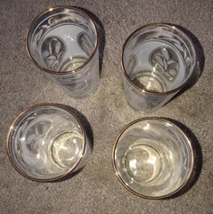 VTG Wheat Print Glass Drinking Glasses Set Of 4 Clear White Gold Trim