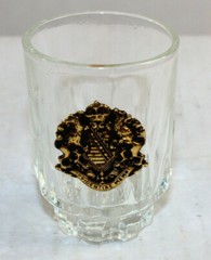 SHOT GLASS Providentiae Memor Vintage Clear Gold Crest Italy
