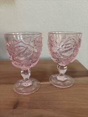 Pair of 2 Vintage Pink Madonna Inn 5” Wine Goblets Wild Rose Fenton LG Wright
