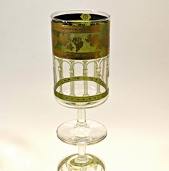 Vintage Cera Glass Water Goblets Grecian Green 22K Gold Grapes Set of 5