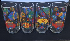4 Vintage Libbey Tropical Fish Drinking Glass 16oz Starfish Ocean NEW