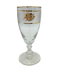 VTG Libbey Frosted Gold Leaf Cordial Stemmed Glasses 4-oz 5 3/8″ Tall Set of 6