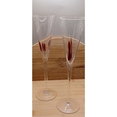 Vintage Hand Blown Blood Red Drip Art Glass Stylish Champagne Wine Glasses