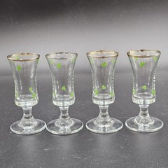 Vintage Shamrock Cordial Glasses Gold Rim Irish Barware Set of 4 St Patrick