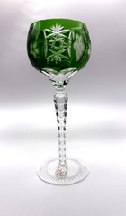 Ajka Marsala Emerald Green Cut to Clear Crystal Wine Hock Glass Goblets 8.25″