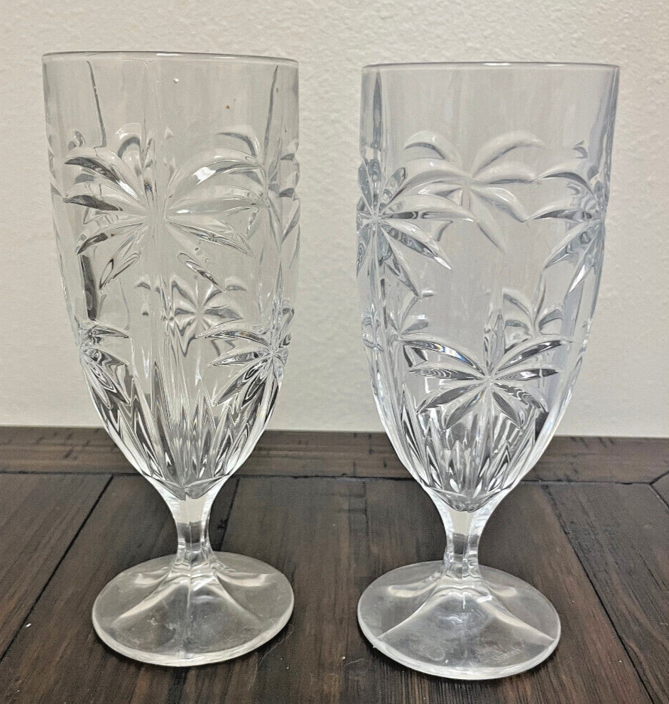 Set of 2 Godinger Crystal South Palm Tree Ice Tea/Water Goblets «Shannon»/Pair