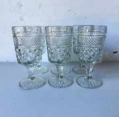 Vintage Anchor Hocking Wexford Diamond Point Water/Wine Goblets, Set of 6