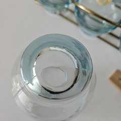 8 Vintage Libbey Tempo Aqua Blue Tumblers Glasses In Gold Caddy Original Sticker
