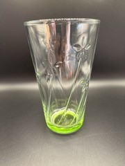 Pair Of Anchor Hocking Tumblers Green Glass With Flower Imprint