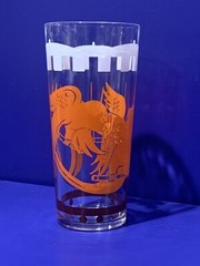 Vintage Hazel Atlas Big Top Circus Orange Parrots 6.5” Tall Beverage Glass