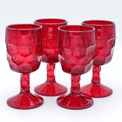 Viking Georgian Ruby Red Wine Glasses Set, Vintage Mid Century Glass 7oz, 5 1/8″