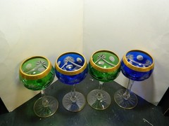 Vintage Set Of (4) Bohemian Cut To Clear Wine Hocks w/ 24kt. Gilding 7.81″x3.25″