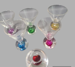 Vintage Set of Six Italian Art Glass Colorful Bubble Base Cordials, Shot, Snap,