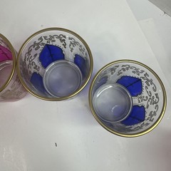 Moroccan Style Glasses Gold Rimmed 4″ Tall Green Pink Red Purple/blue T3