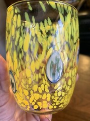 3 HAND BLOWN Murano Style Tumbler Glasses Contemporary Millefiori Design