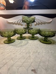 Vintage Set Of 5 Color Crown Green by COLONY Champagne/Tall Sherbet Glasses