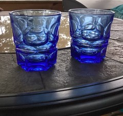 Fostoria Argus Henry Ford Museum Cobalt Blue Low Ball Style Glasses (2) READ