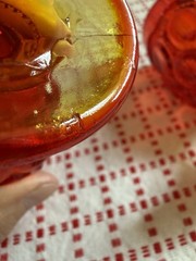 L.E. Smith Moon & Stars 2 glass goblets Amberina Red color excellent 3 3/4” high