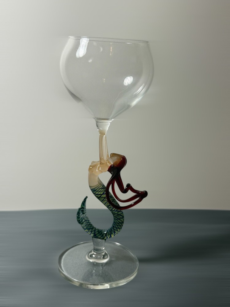 Ascending Mermaid Flameworked Blown Glass Wine Goblet Redhead By Milon Townsend