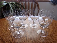 Wine Etched Floral Blown Smooth Stem 10 Oz Capacity – Set of 6 Glasses