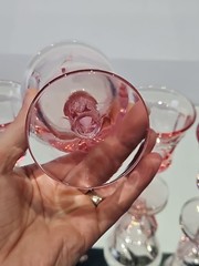 set (5) Wine Goblets Glasses 4-1/4″ Crystal Fostoria Jamestown Swirl Pink