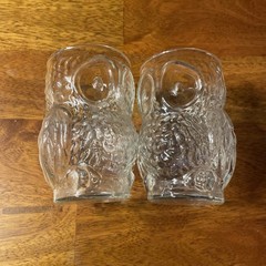 Two Libbey Vintage Owl Shaped Tumbler Glasses 1970s Clear Glass 4.5” 10 oz VGUC